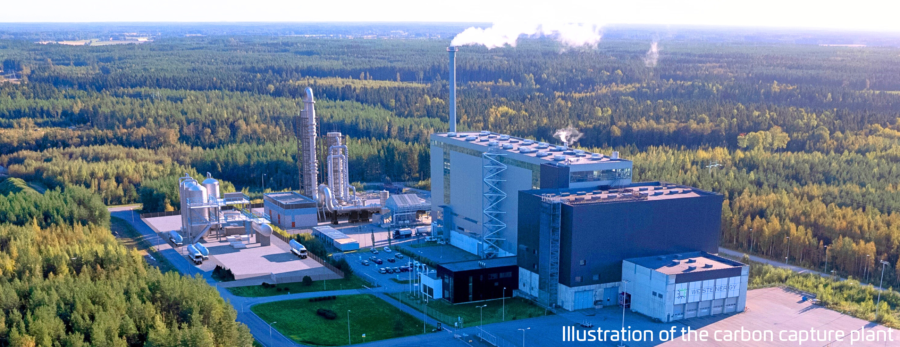 Illustration of the carbon capture plant which will be commissioned in 2026 in Mustasaari, close to Westenergy